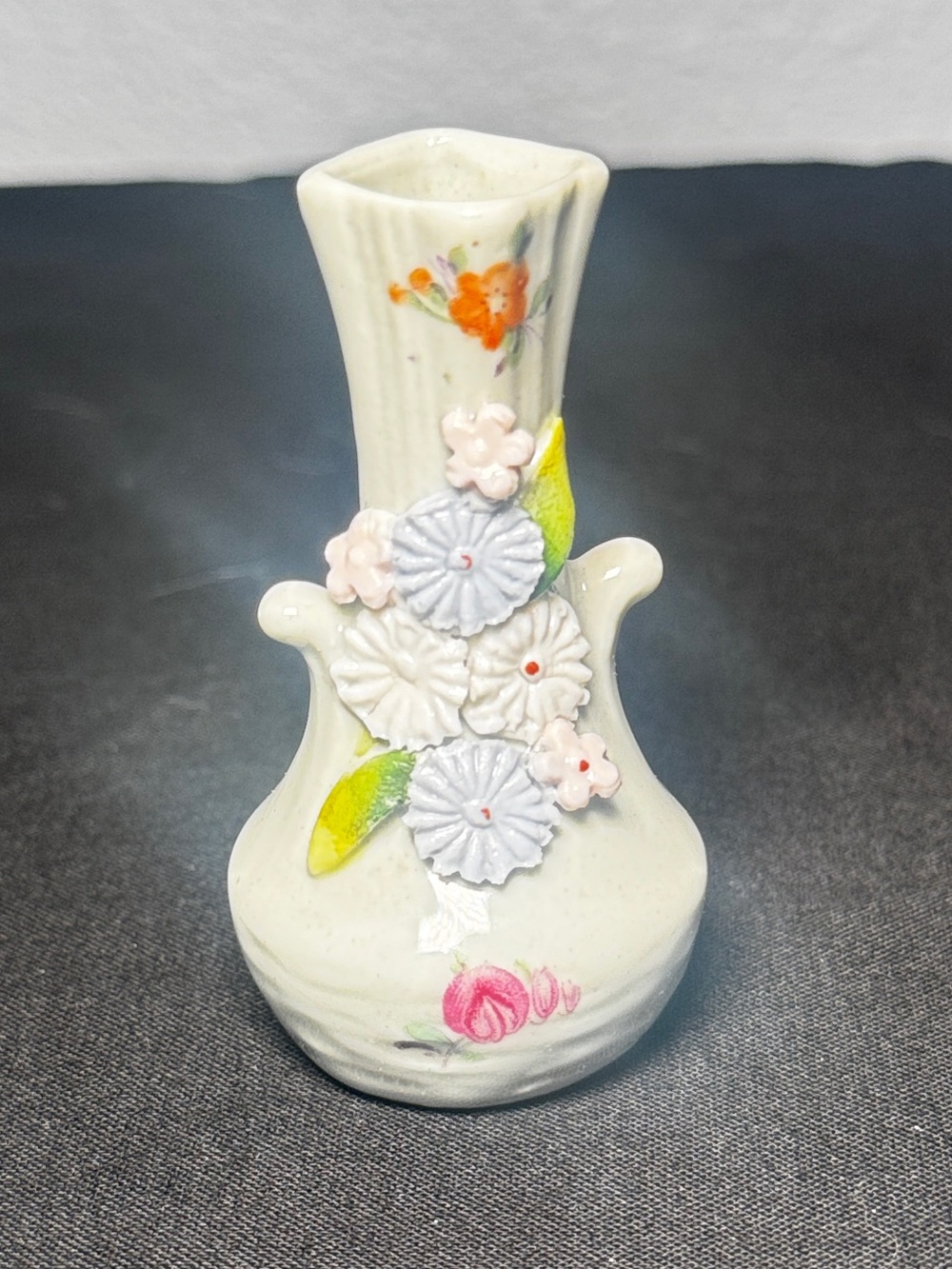 Vintage German Miniature Porcelain Bud Vases Set of 5 Applied 3D Floral Accents - Picture 9 of 14